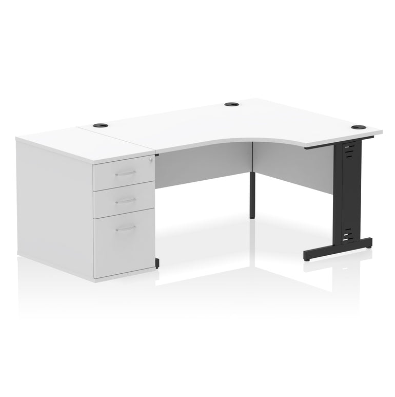 Impulse 1400mm Right Crescent Cable Managed Desk – Multiple Desktop & Leg Colours, MFC, 600/800 Pedestal Options, Self-Assembly, 5 Year Warranty – Office Workstation