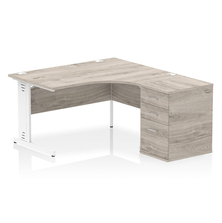 Impulse 1400mm Right Crescent Cable Managed Desk – Multiple Desktop & Leg Colours, MFC, 600/800 Pedestal Options, Self-Assembly, 5 Year Warranty – Office Workstation