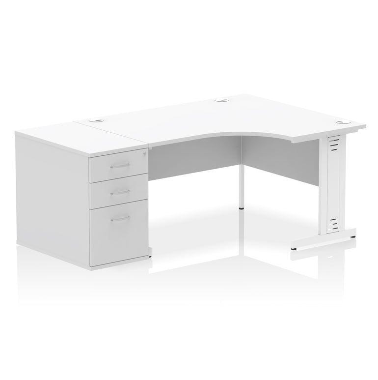 Impulse 1400mm Right Crescent Cable Managed Desk – Multiple Desktop & Leg Colours, MFC, 600/800 Pedestal Options, Self-Assembly, 5 Year Warranty – Office Workstation