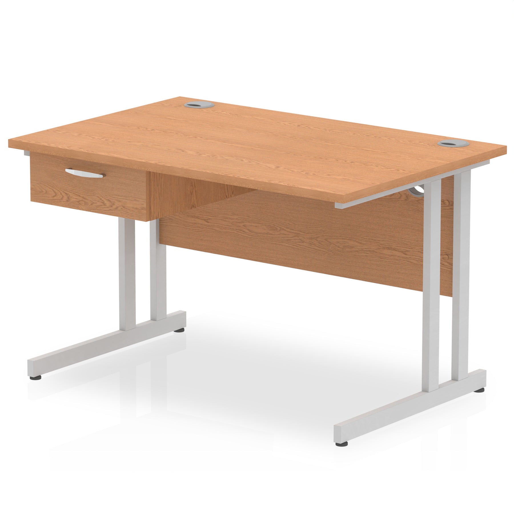 Impulse Cantilever Straight Office Desk with Silver Frame & 1-Drawer Fixed Pedestal, 1200–1800mm Width, Multiple Colours, Durable MFC, Self-Assembly, 10 Year Warranty