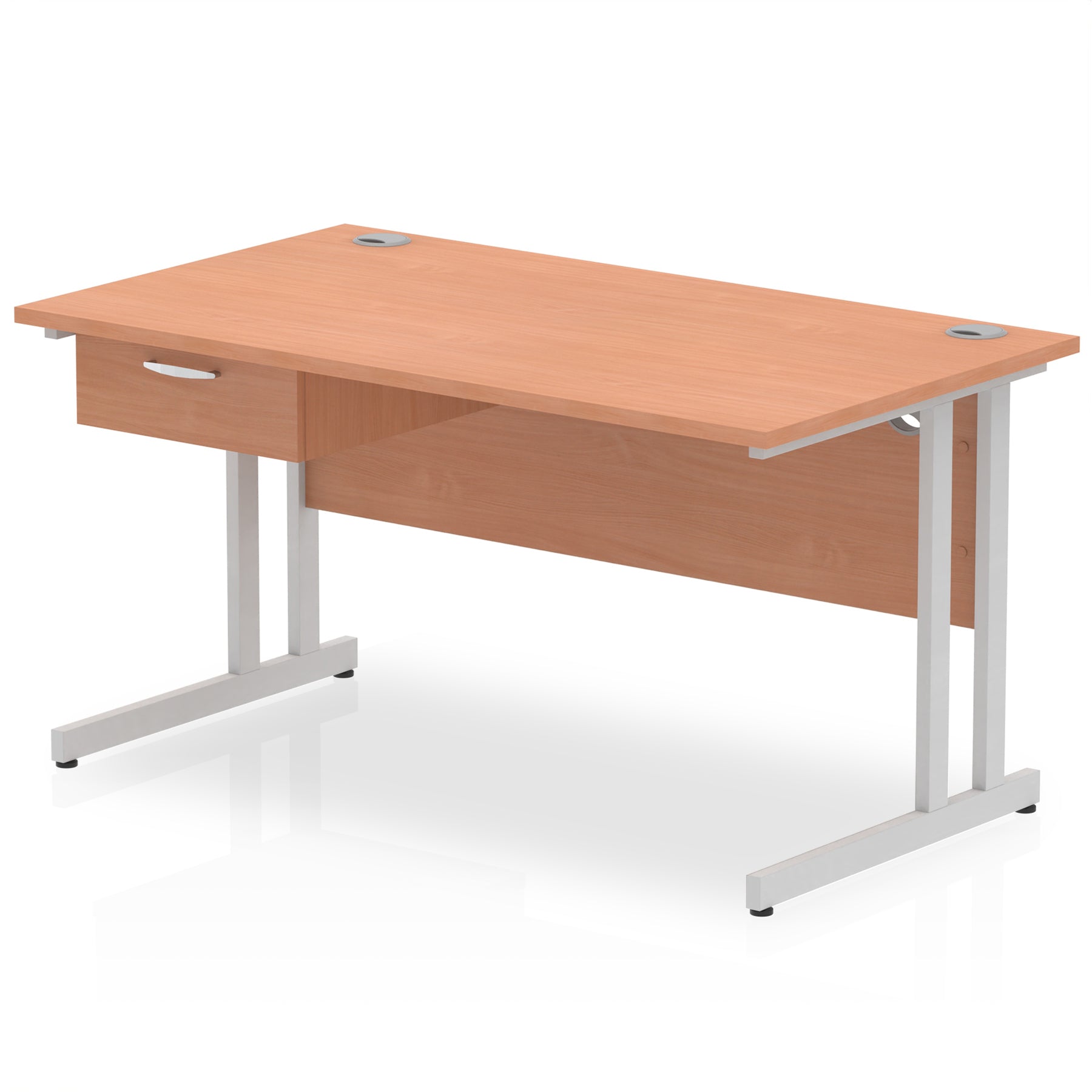 Impulse Cantilever Straight Office Desk with Silver Frame & 1-Drawer Fixed Pedestal, 1200–1800mm Width, Multiple Colours, Durable MFC, Self-Assembly, 10 Year Warranty
