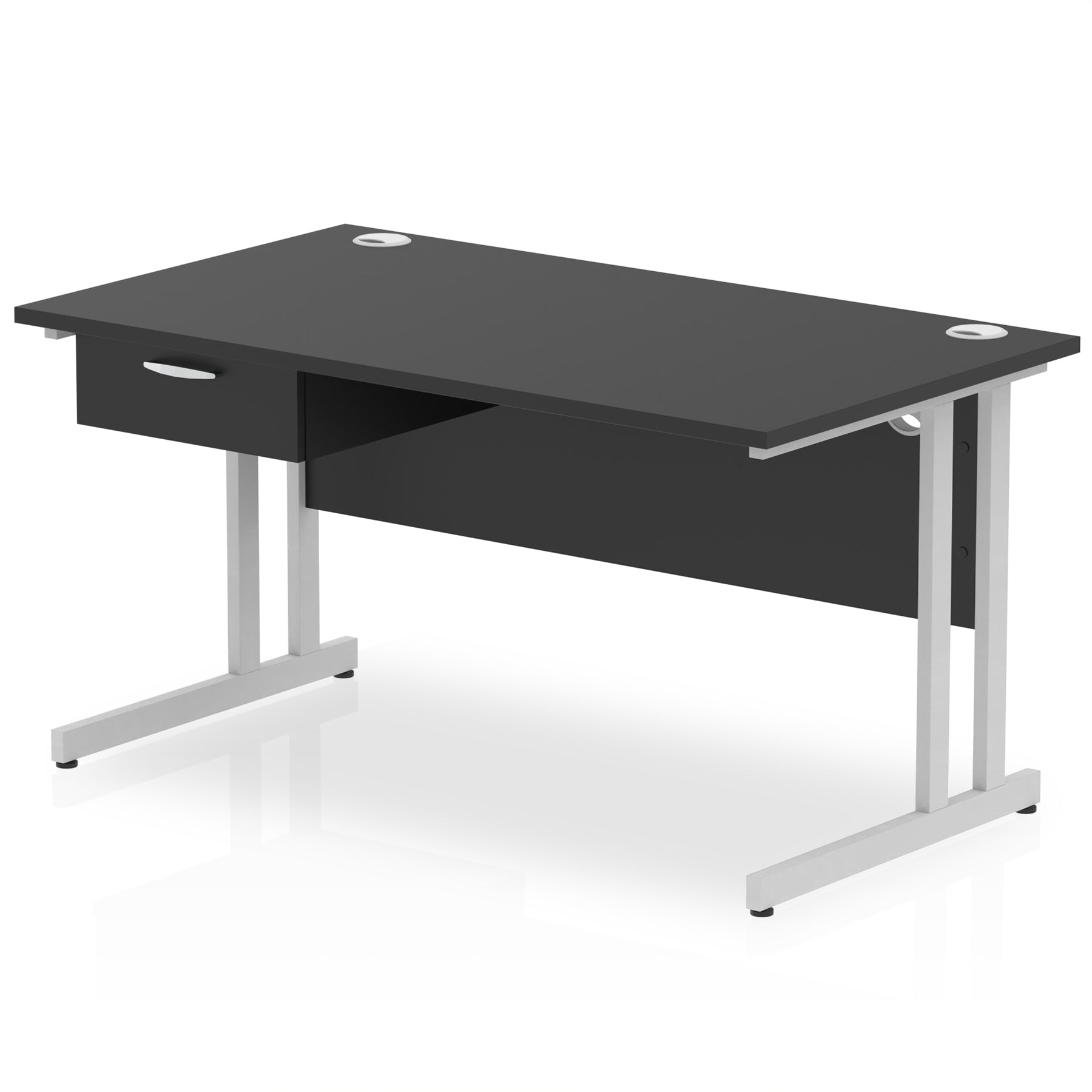 Impulse Cantilever Straight Office Desk with Silver Frame & 1-Drawer Fixed Pedestal, 1200–1800mm Width, Multiple Colours, Durable MFC, Self-Assembly, 10 Year Warranty