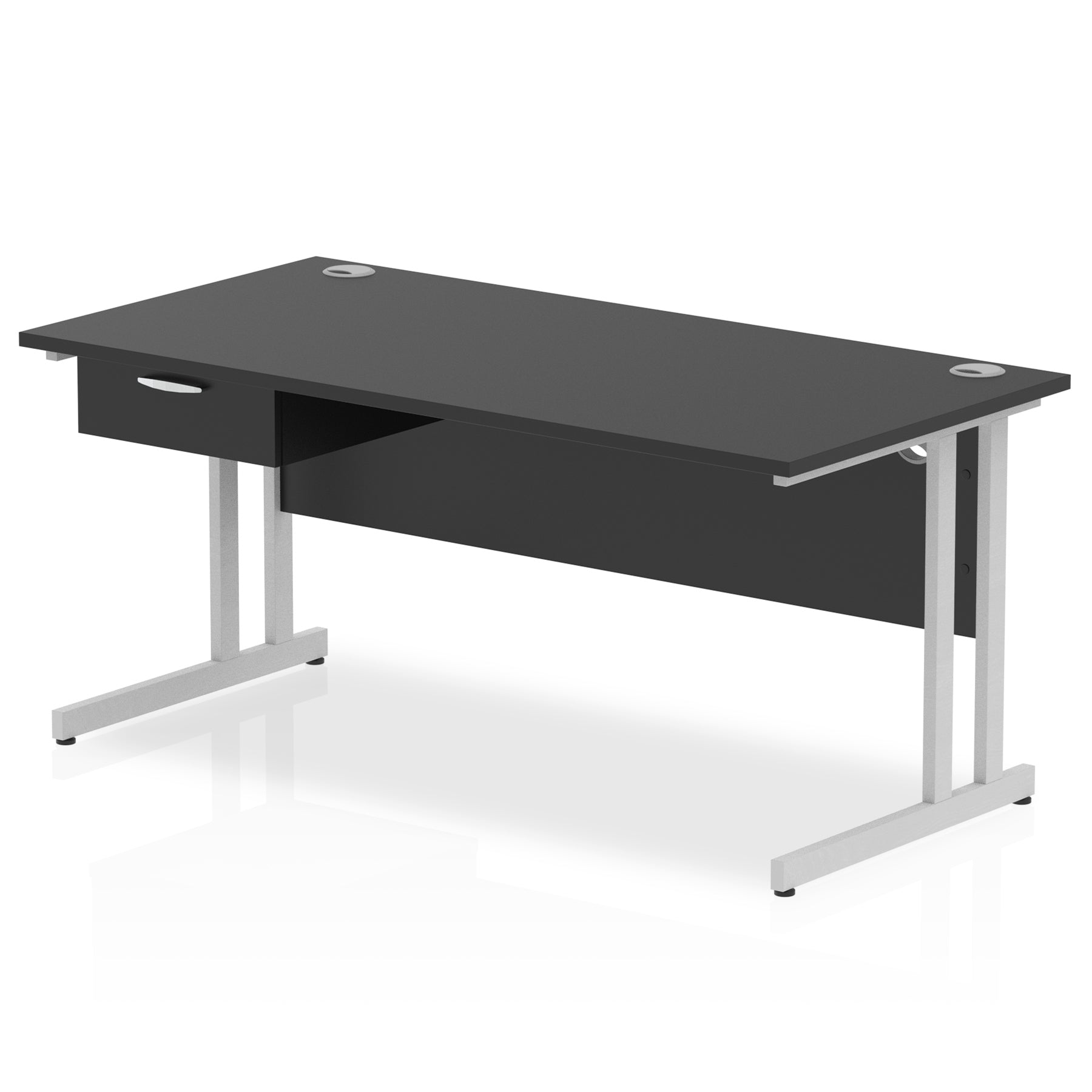 Impulse Cantilever Straight Office Desk with Silver Frame & 1-Drawer Fixed Pedestal, 1200–1800mm Width, Multiple Colours, Durable MFC, Self-Assembly, 10 Year Warranty