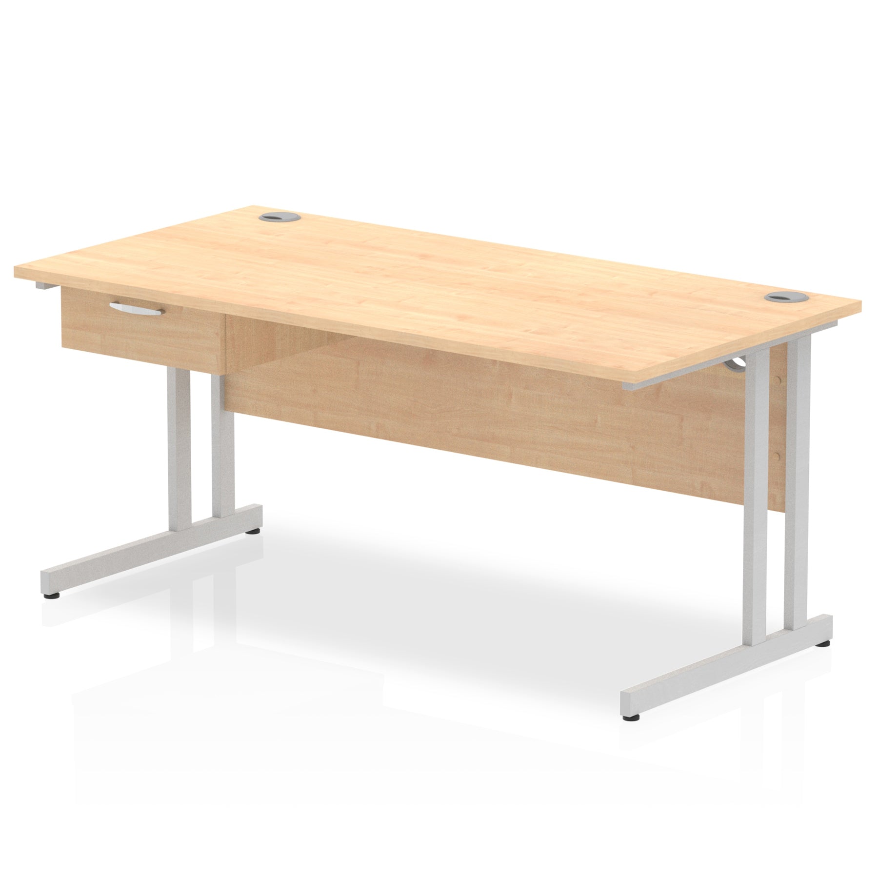 Impulse Cantilever Straight Office Desk with Silver Frame & 1-Drawer Fixed Pedestal, 1200–1800mm Width, Multiple Colours, Durable MFC, Self-Assembly, 10 Year Warranty