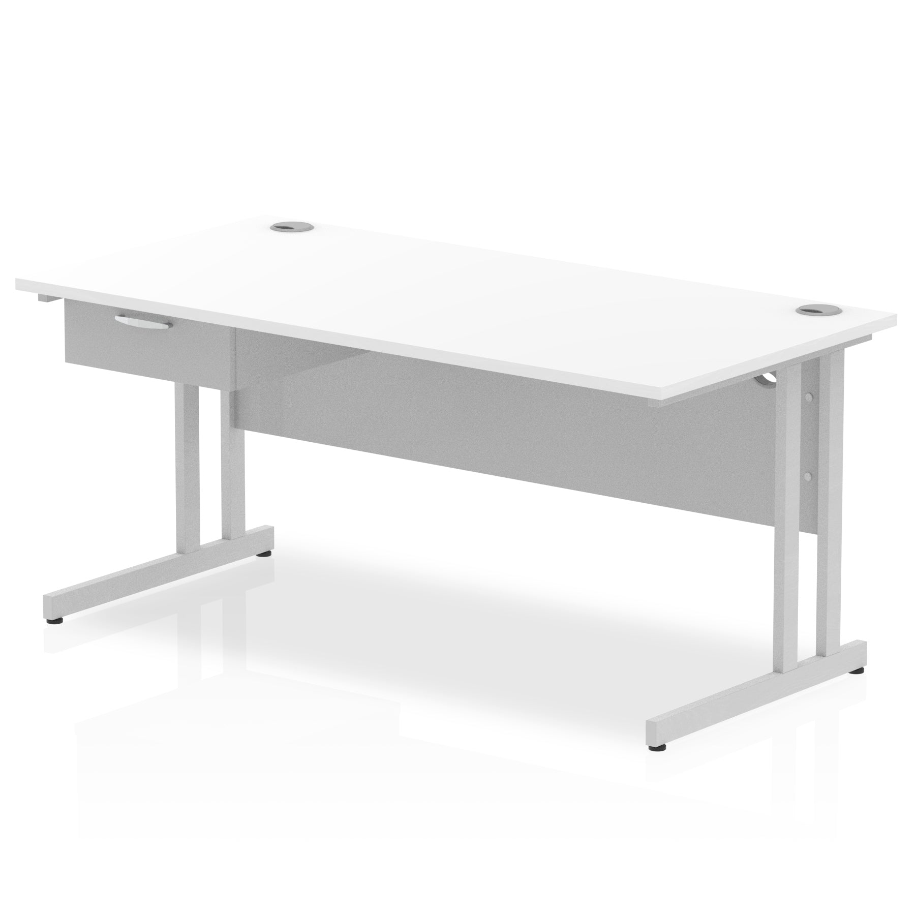 Impulse Cantilever Straight Office Desk with Silver Frame & 1-Drawer Fixed Pedestal, 1200–1800mm Width, Multiple Colours, Durable MFC, Self-Assembly, 10 Year Warranty