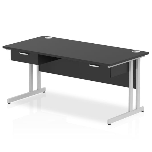 Impulse Cantilever Straight Desk with Silver Frame, Two 1-Drawer Fixed Pedestals, 1600–1800mm Width, Various Colours, Durable MFC, Self Assembly, 10 Year Warranty