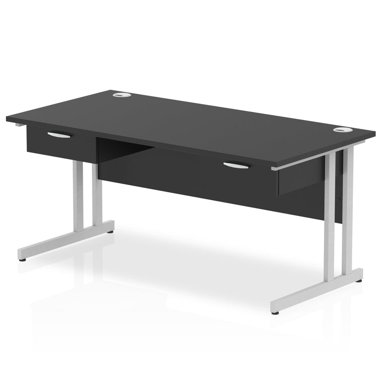 Impulse Cantilever Straight Desk with Silver Frame, Two 1-Drawer Fixed Pedestals, 1600–1800mm Width, Various Colours, Durable MFC, Self Assembly, 10 Year Warranty