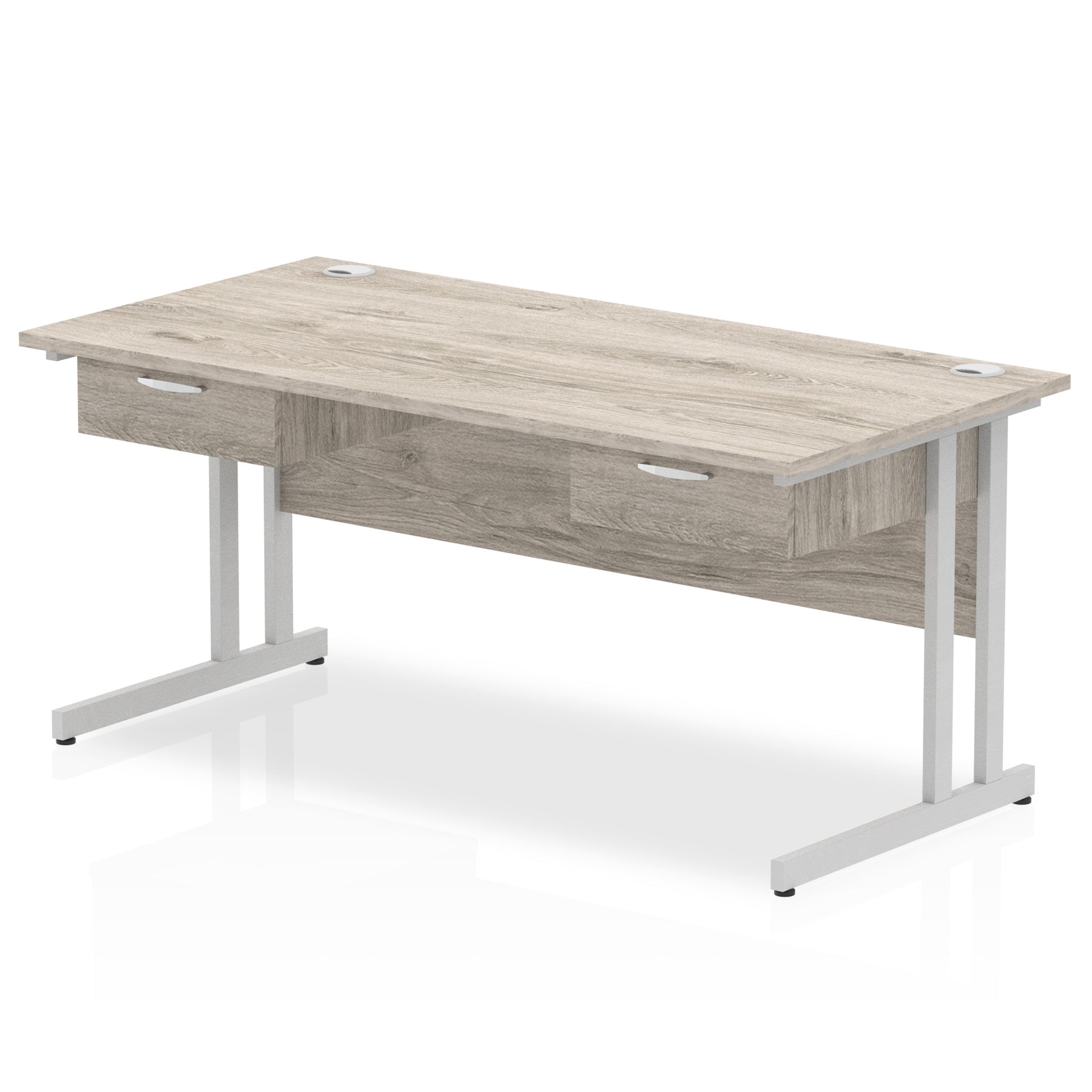 Impulse Cantilever Straight Desk with Silver Frame, Two 1-Drawer Fixed Pedestals, 1600–1800mm Width, Various Colours, Durable MFC, Self Assembly, 10 Year Warranty