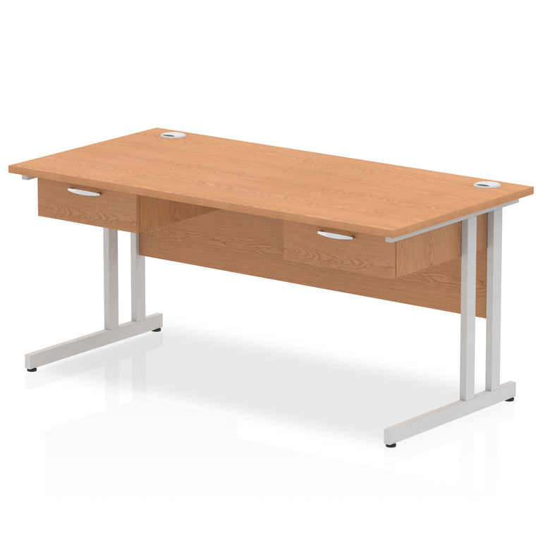 Impulse Cantilever Straight Desk with Silver Frame, Two 1-Drawer Fixed Pedestals, 1600–1800mm Width, Various Colours, Durable MFC, Self Assembly, 10 Year Warranty
