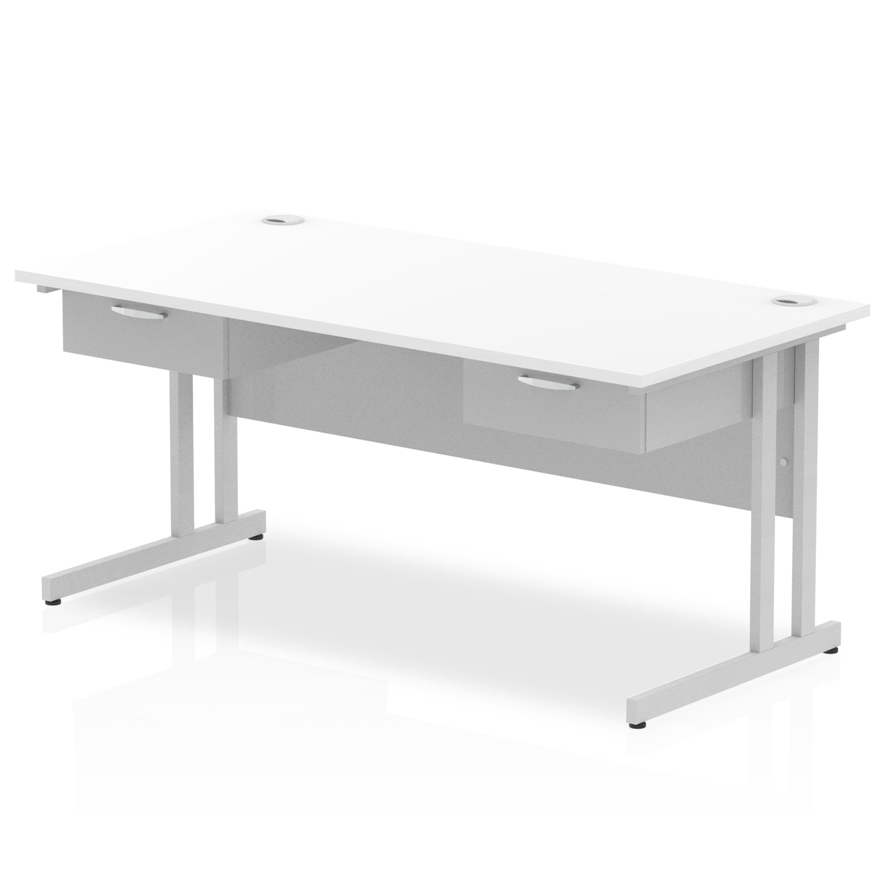Impulse Cantilever Straight Desk with Silver Frame, Two 1-Drawer Fixed Pedestals, 1600–1800mm Width, Various Colours, Durable MFC, Self Assembly, 10 Year Warranty