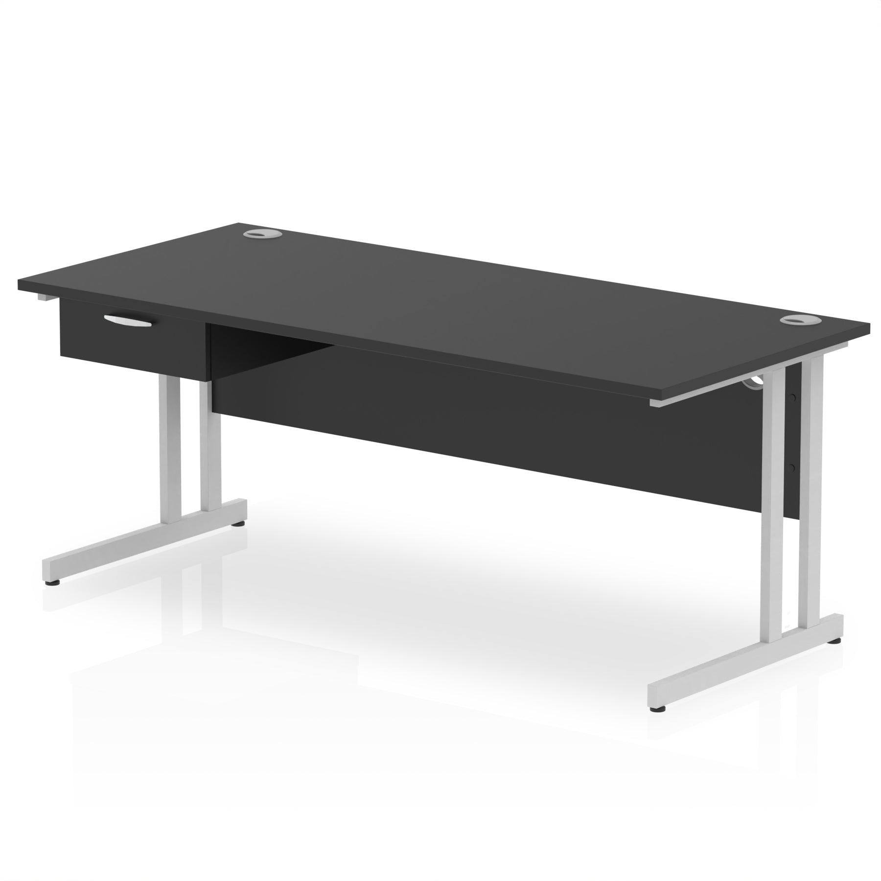 Impulse Cantilever Straight Office Desk with Silver Frame & 1-Drawer Fixed Pedestal, 1200–1800mm Width, Multiple Colours, Durable MFC, Self-Assembly, 10 Year Warranty