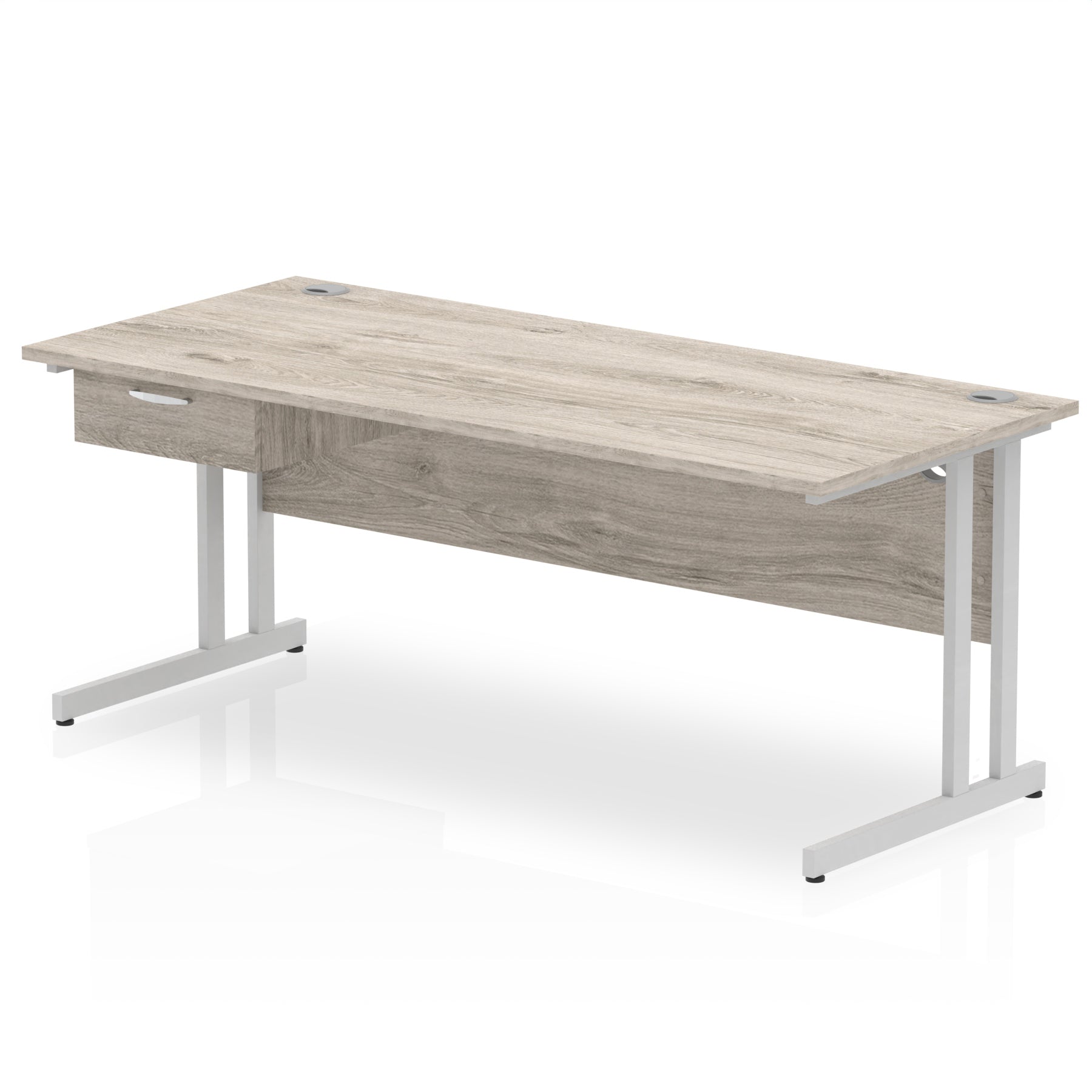 Impulse Cantilever Straight Office Desk with Silver Frame & 1-Drawer Fixed Pedestal, 1200–1800mm Width, Multiple Colours, Durable MFC, Self-Assembly, 10 Year Warranty