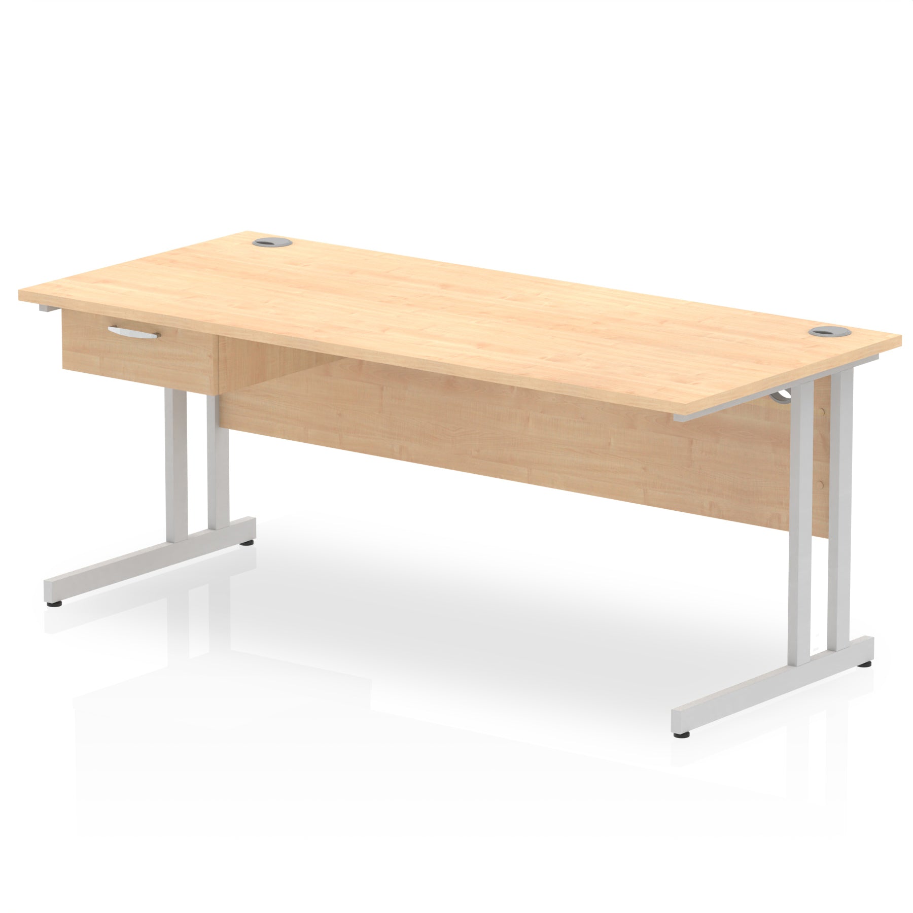 Impulse Cantilever Straight Office Desk with Silver Frame & 1-Drawer Fixed Pedestal, 1200–1800mm Width, Multiple Colours, Durable MFC, Self-Assembly, 10 Year Warranty