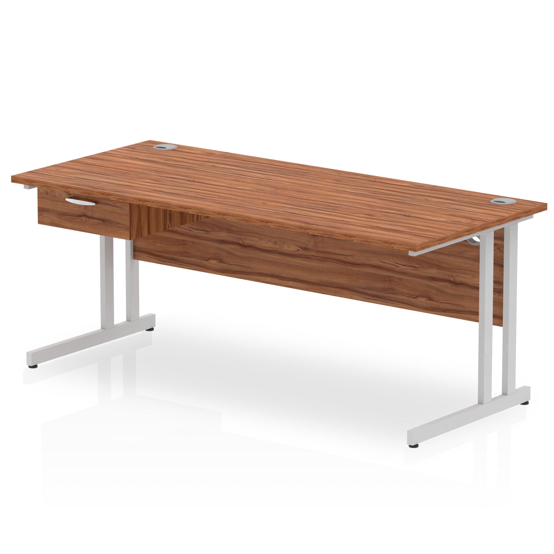 Impulse Cantilever Straight Office Desk with Silver Frame & 1-Drawer Fixed Pedestal, 1200–1800mm Width, Multiple Colours, Durable MFC, Self-Assembly, 10 Year Warranty