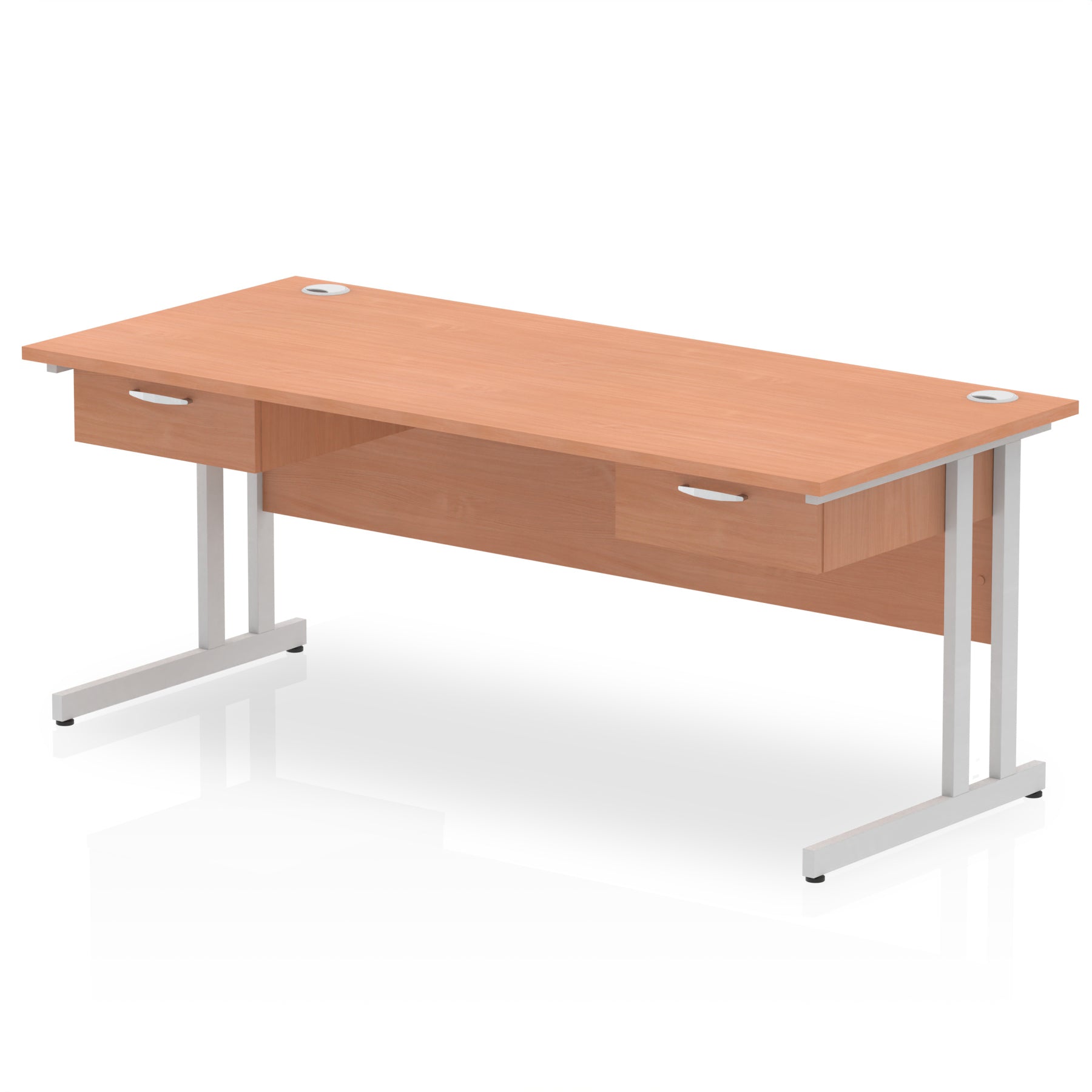 Impulse Cantilever Straight Desk with Silver Frame, Two 1-Drawer Fixed Pedestals, 1600–1800mm Width, Various Colours, Durable MFC, Self Assembly, 10 Year Warranty