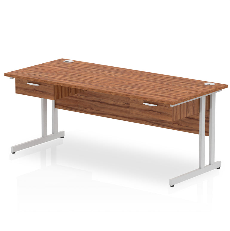 Impulse Cantilever Straight Desk with Silver Frame, Two 1-Drawer Fixed Pedestals, 1600–1800mm Width, Various Colours, Durable MFC, Self Assembly, 10 Year Warranty
