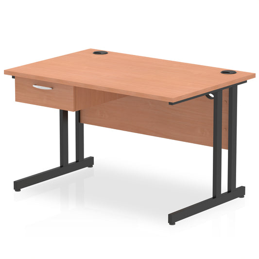 Impulse Cantilever Straight Desk with Black Frame & Single Drawer Pedestal, 1200–1800mm Width, Multiple Colours, MFC, Self Assembly, 10 Year Warranty