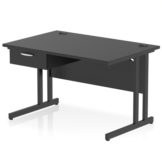 Impulse Cantilever Straight Desk with Black Frame & Single Drawer Pedestal, 1200–1800mm Width, Multiple Colours, MFC, Self Assembly, 10 Year Warranty