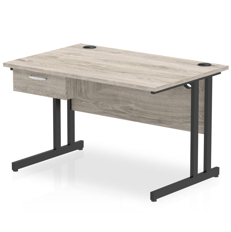 Impulse Cantilever Straight Desk with Black Frame & Single Drawer Pedestal, 1200–1800mm Width, Multiple Colours, MFC, Self Assembly, 10 Year Warranty