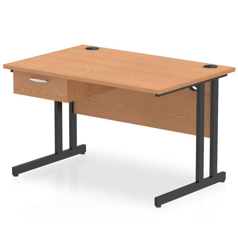 Impulse Cantilever Straight Desk with Black Frame & Single Drawer Pedestal, 1200–1800mm Width, Multiple Colours, MFC, Self Assembly, 10 Year Warranty