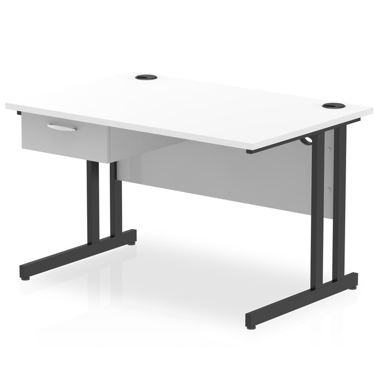 Impulse Cantilever Straight Desk with Black Frame & Single Drawer Pedestal, 1200–1800mm Width, Multiple Colours, MFC, Self Assembly, 10 Year Warranty