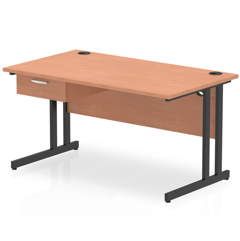 Impulse Cantilever Straight Desk with Black Frame & Single Drawer Pedestal, 1200–1800mm Width, Multiple Colours, MFC, Self Assembly, 10 Year Warranty