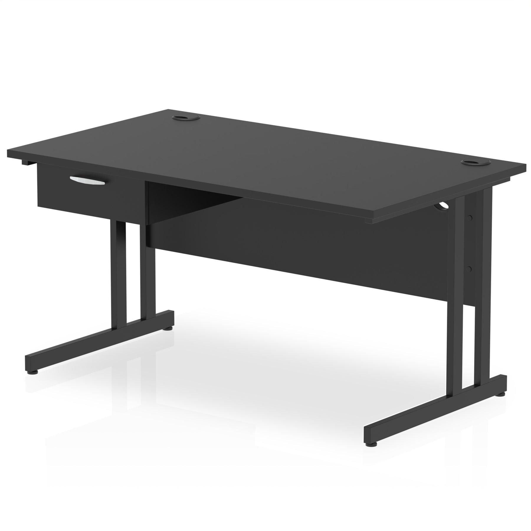 Impulse Cantilever Straight Desk with Black Frame & Single Drawer Pedestal, 1200–1800mm Width, Multiple Colours, MFC, Self Assembly, 10 Year Warranty
