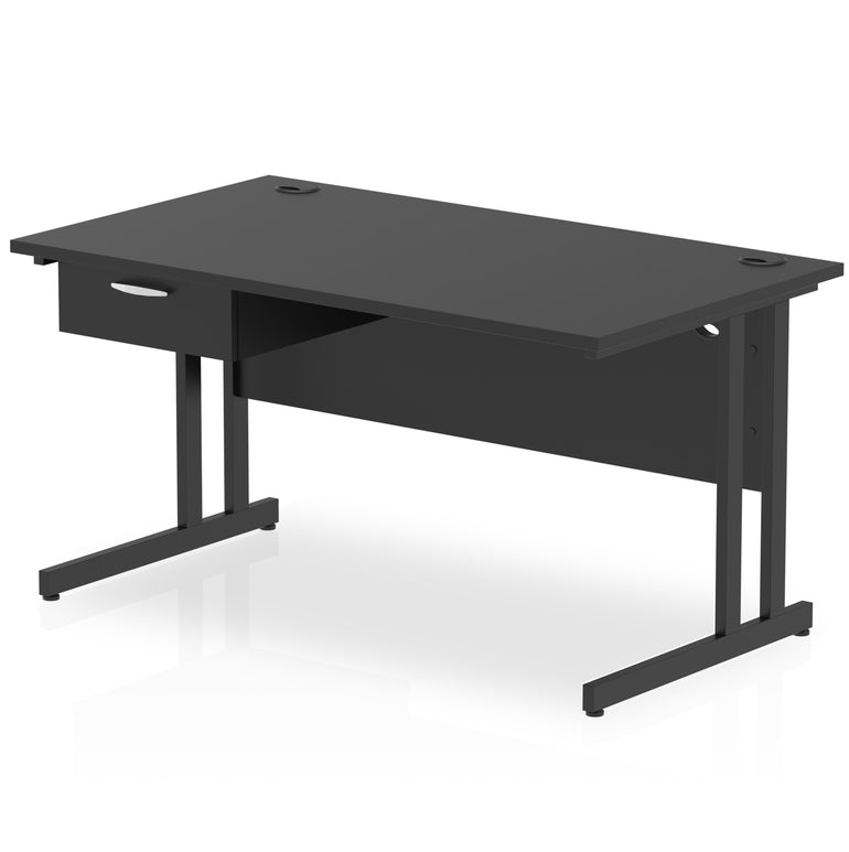 Impulse Cantilever Straight Desk with Black Frame & Single Drawer Pedestal, 1200–1800mm Width, Multiple Colours, MFC, Self Assembly, 10 Year Warranty