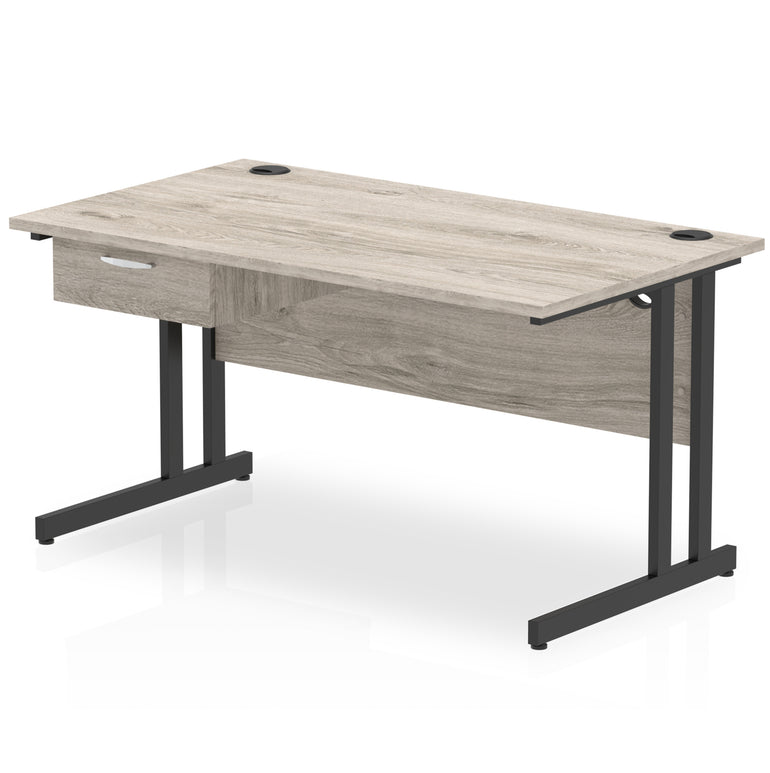 Impulse Cantilever Straight Desk with Black Frame & Single Drawer Pedestal, 1200–1800mm Width, Multiple Colours, MFC, Self Assembly, 10 Year Warranty