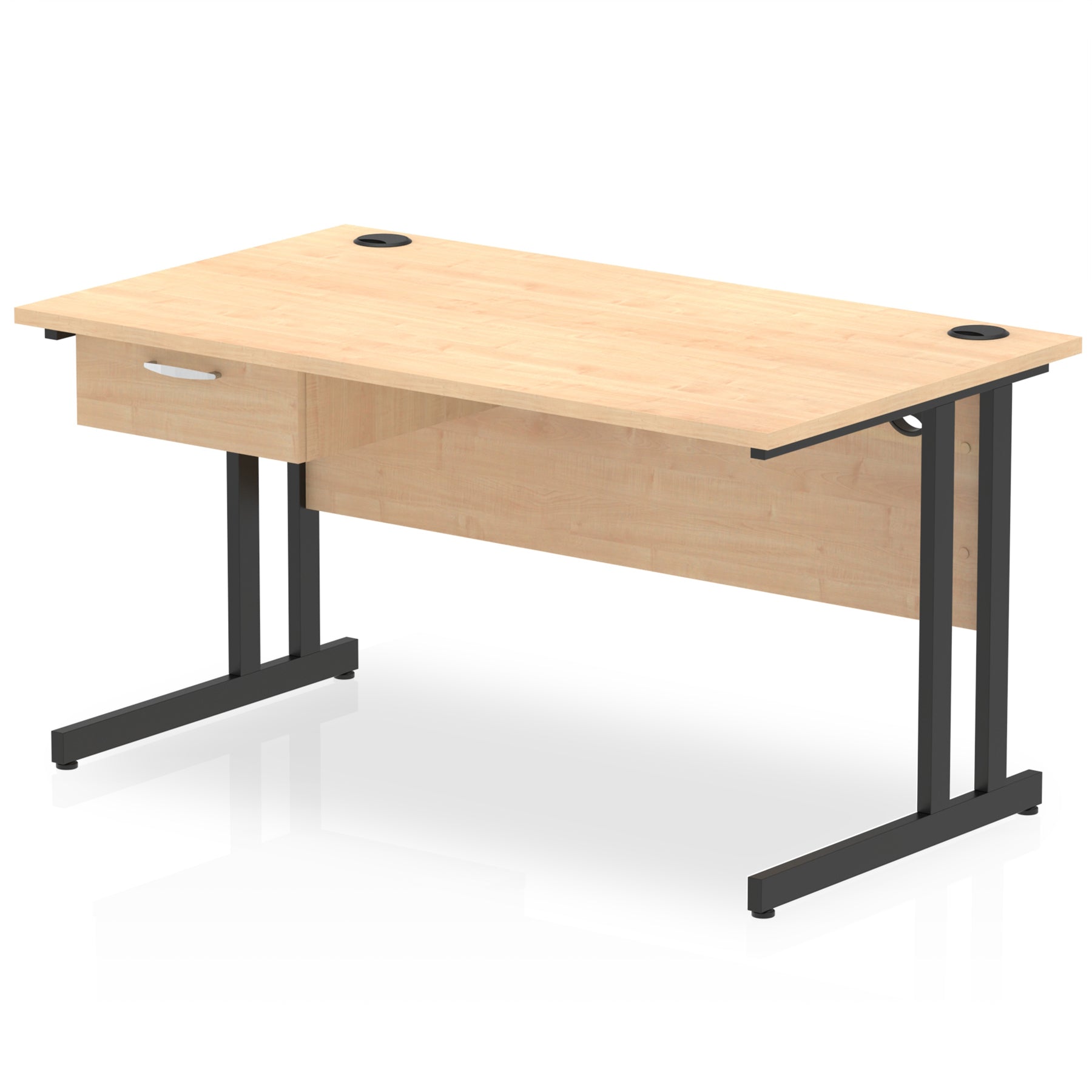 Impulse Cantilever Straight Desk with Black Frame & Single Drawer Pedestal, 1200–1800mm Width, Multiple Colours, MFC, Self Assembly, 10 Year Warranty
