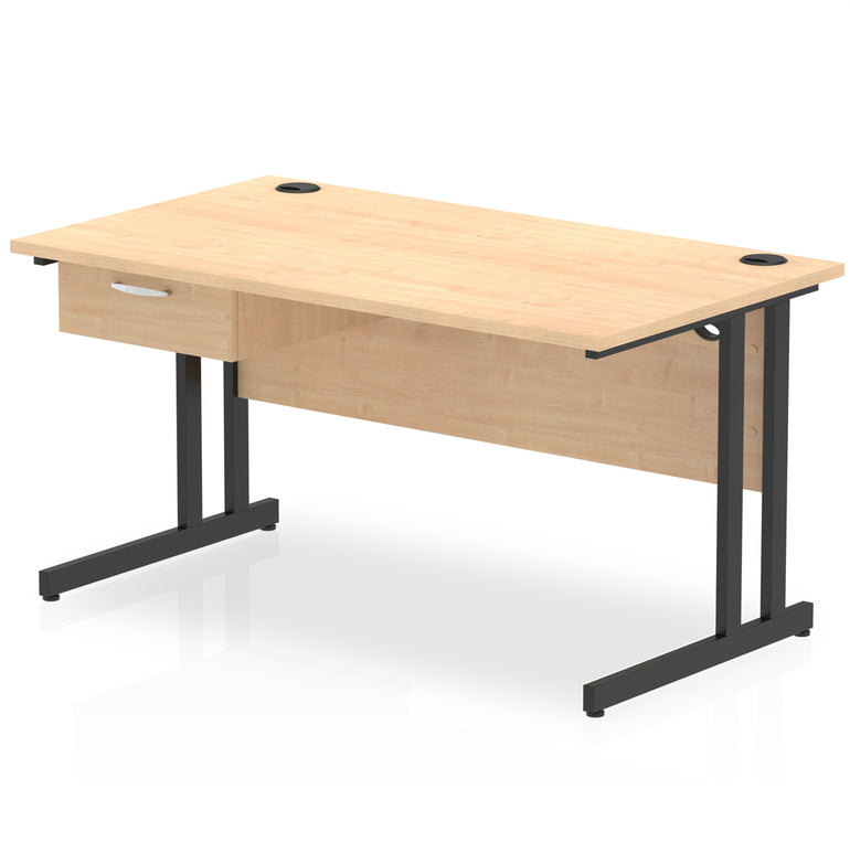 Impulse Cantilever Straight Desk with Black Frame & Single Drawer Pedestal, 1200–1800mm Width, Multiple Colours, MFC, Self Assembly, 10 Year Warranty