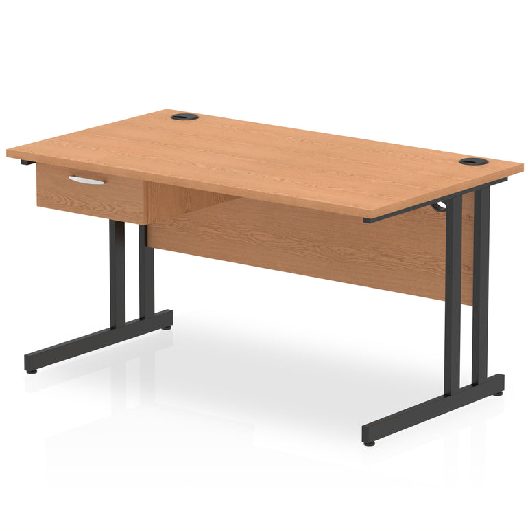 Impulse Cantilever Straight Desk with Black Frame & Single Drawer Pedestal, 1200–1800mm Width, Multiple Colours, MFC, Self Assembly, 10 Year Warranty