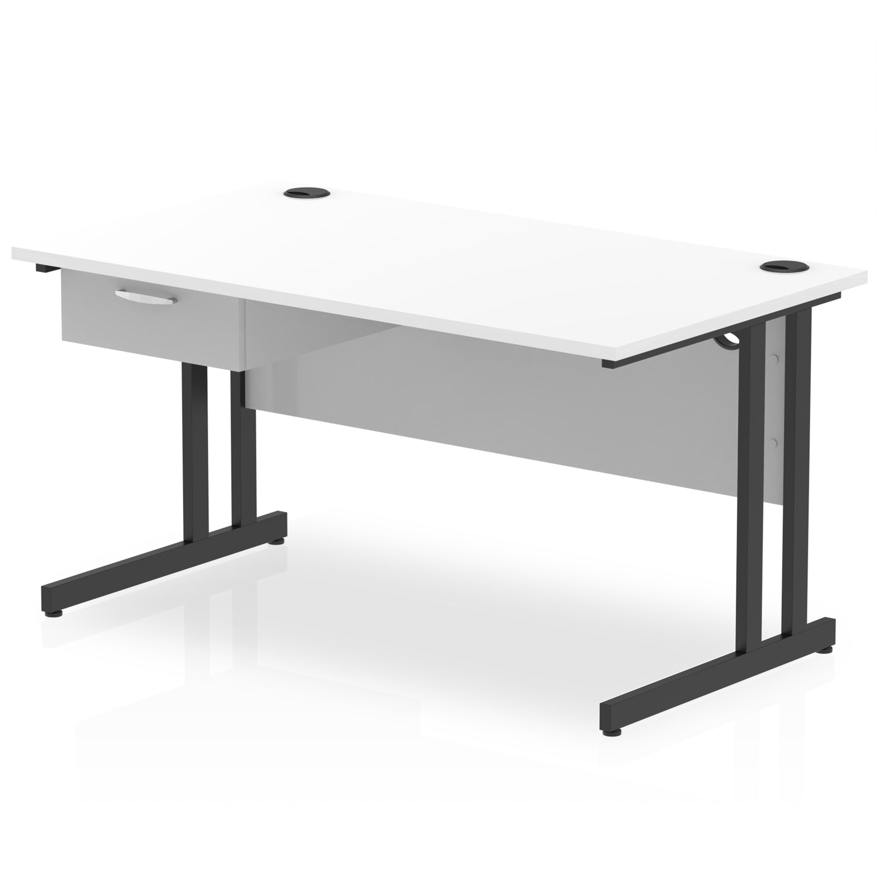 Impulse Cantilever Straight Desk with Black Frame & Single Drawer Pedestal, 1200–1800mm Width, Multiple Colours, MFC, Self Assembly, 10 Year Warranty