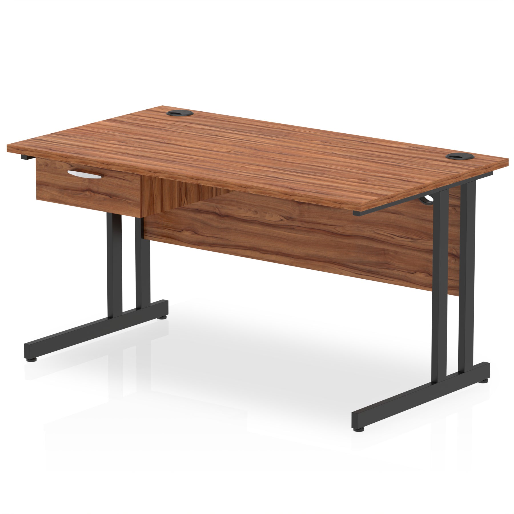 Impulse Cantilever Straight Desk with Black Frame & Single Drawer Pedestal, 1200–1800mm Width, Multiple Colours, MFC, Self Assembly, 10 Year Warranty