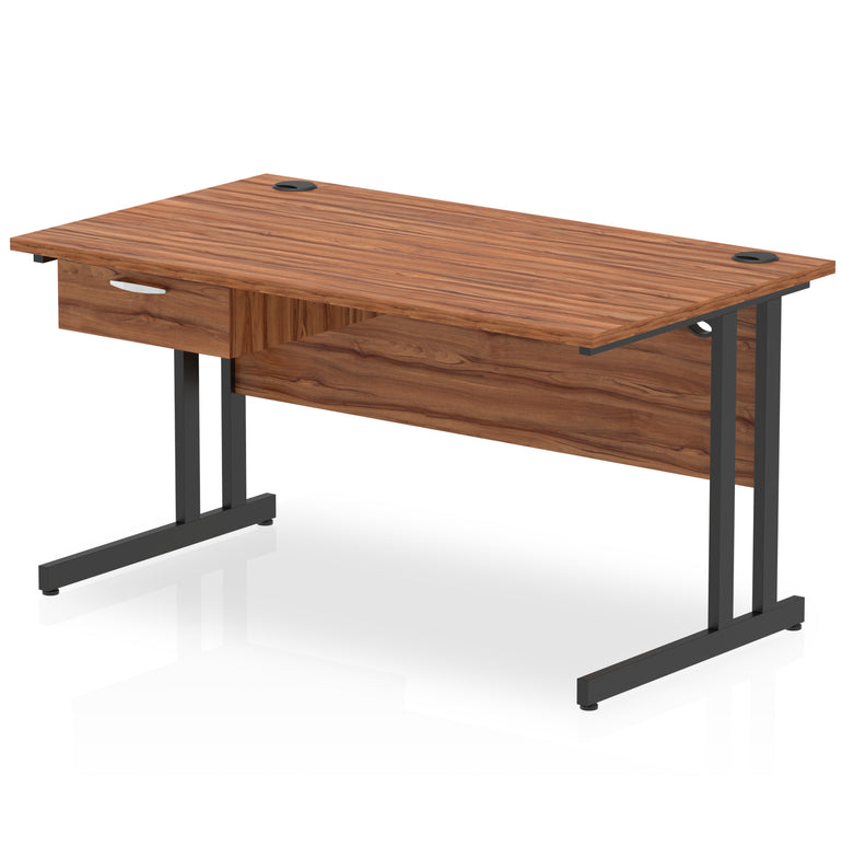 Impulse Cantilever Straight Desk with Black Frame & Single Drawer Pedestal, 1200–1800mm Width, Multiple Colours, MFC, Self Assembly, 10 Year Warranty
