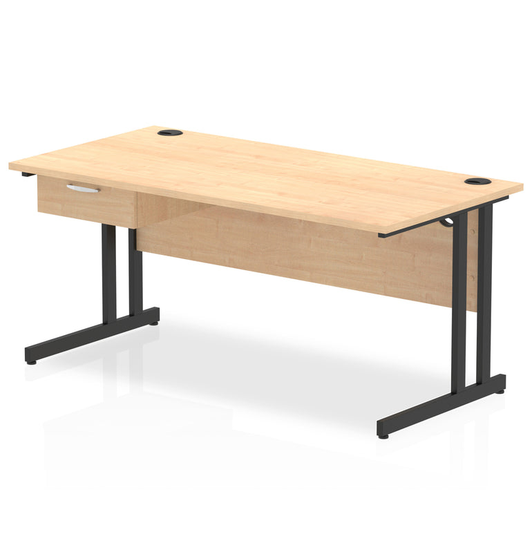 Impulse Cantilever Straight Desk with Black Frame & Single Drawer Pedestal, 1200–1800mm Width, Multiple Colours, MFC, Self Assembly, 10 Year Warranty