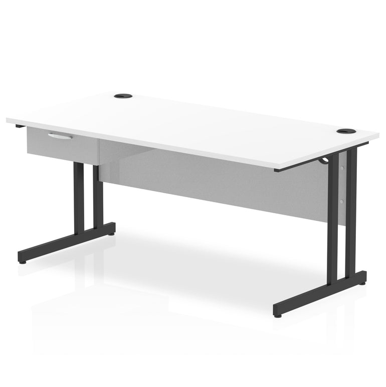 Impulse Cantilever Straight Desk with Black Frame & Single Drawer Pedestal, 1200–1800mm Width, Multiple Colours, MFC, Self Assembly, 10 Year Warranty