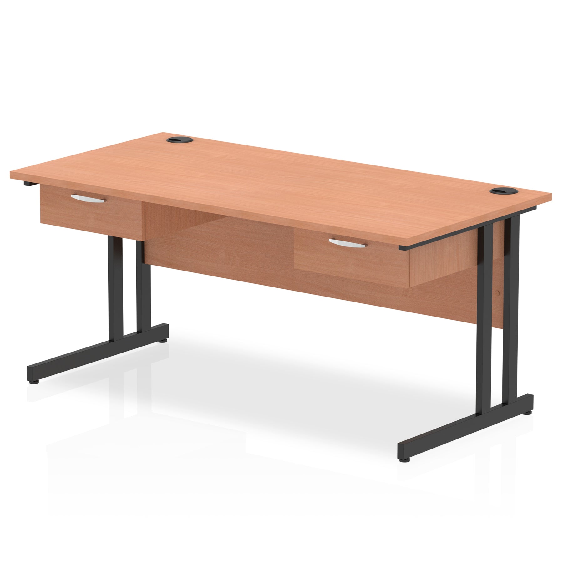 Impulse Cantilever Office Desk with Black Frame & Two 1-Drawer Pedestals, 1600–1800mm, Multiple Colours, MFC, Self-Assembly, 10 Year Warranty