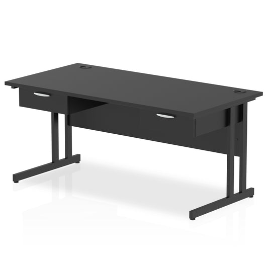 Impulse Cantilever Office Desk with Black Frame & Two 1-Drawer Pedestals, 1600–1800mm, Multiple Colours, MFC, Self-Assembly, 10 Year Warranty