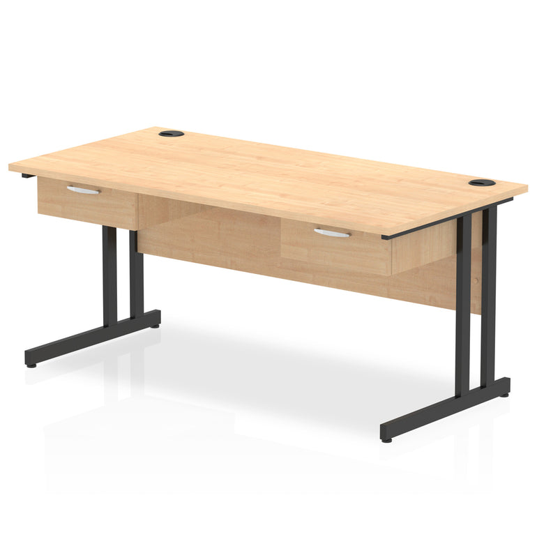 Impulse Cantilever Office Desk with Black Frame & Two 1-Drawer Pedestals, 1600–1800mm, Multiple Colours, MFC, Self-Assembly, 10 Year Warranty