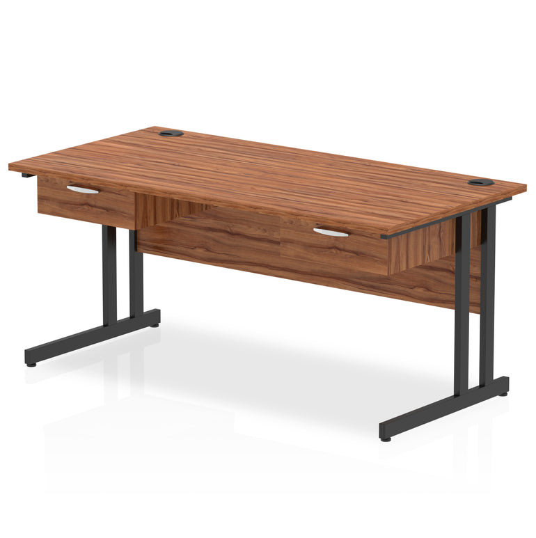 Impulse Cantilever Office Desk with Black Frame & Two 1-Drawer Pedestals, 1600–1800mm, Multiple Colours, MFC, Self-Assembly, 10 Year Warranty
