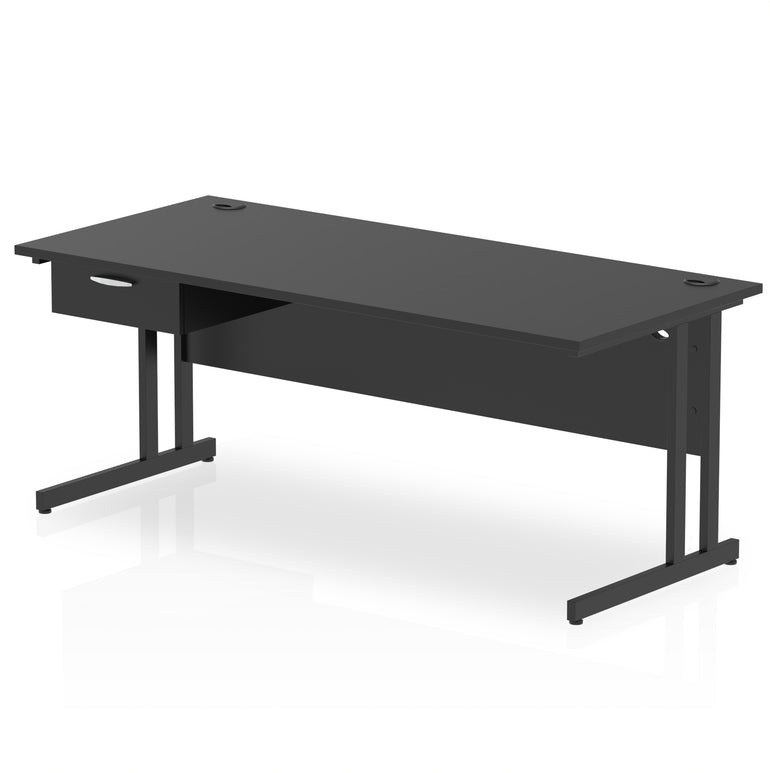 Impulse Cantilever Straight Desk with Black Frame & Single Drawer Pedestal, 1200–1800mm Width, Multiple Colours, MFC, Self Assembly, 10 Year Warranty