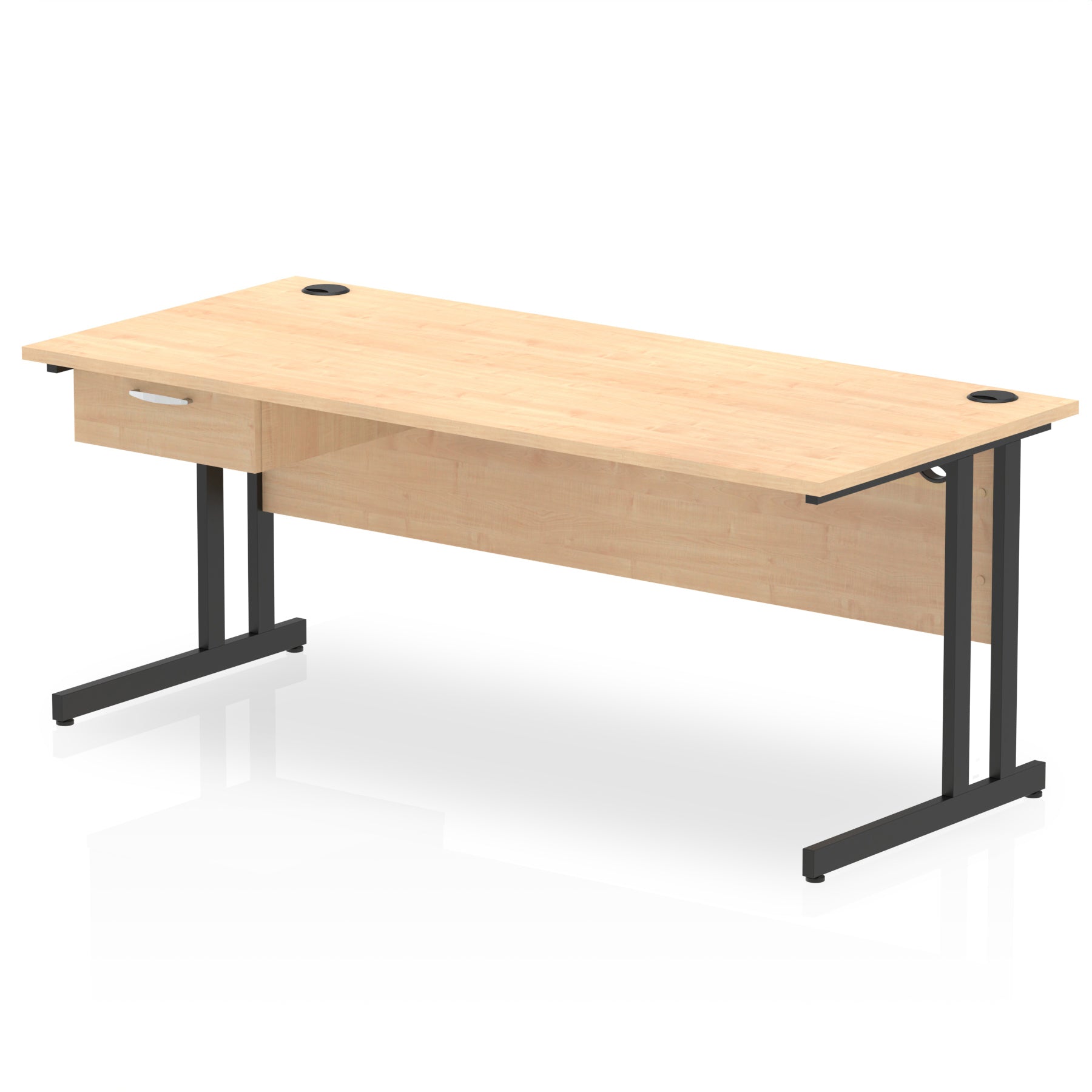 Impulse Cantilever Straight Desk with Black Frame & Single Drawer Pedestal, 1200–1800mm Width, Multiple Colours, MFC, Self Assembly, 10 Year Warranty