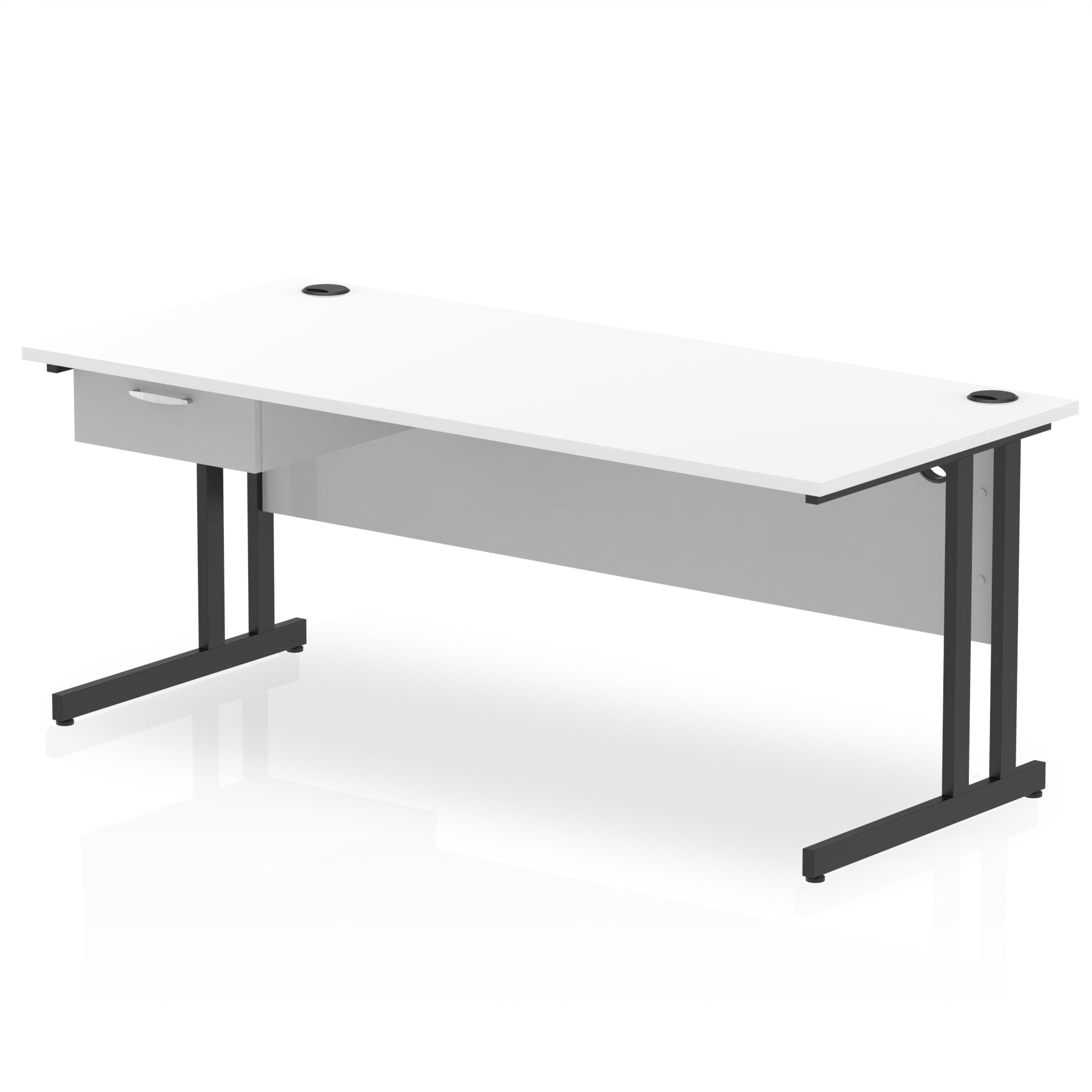 Impulse Cantilever Straight Desk with Black Frame & Single Drawer Pedestal, 1200–1800mm Width, Multiple Colours, MFC, Self Assembly, 10 Year Warranty