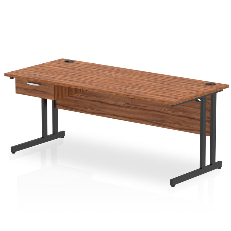 Impulse Cantilever Straight Desk with Black Frame & Single Drawer Pedestal, 1200–1800mm Width, Multiple Colours, MFC, Self Assembly, 10 Year Warranty
