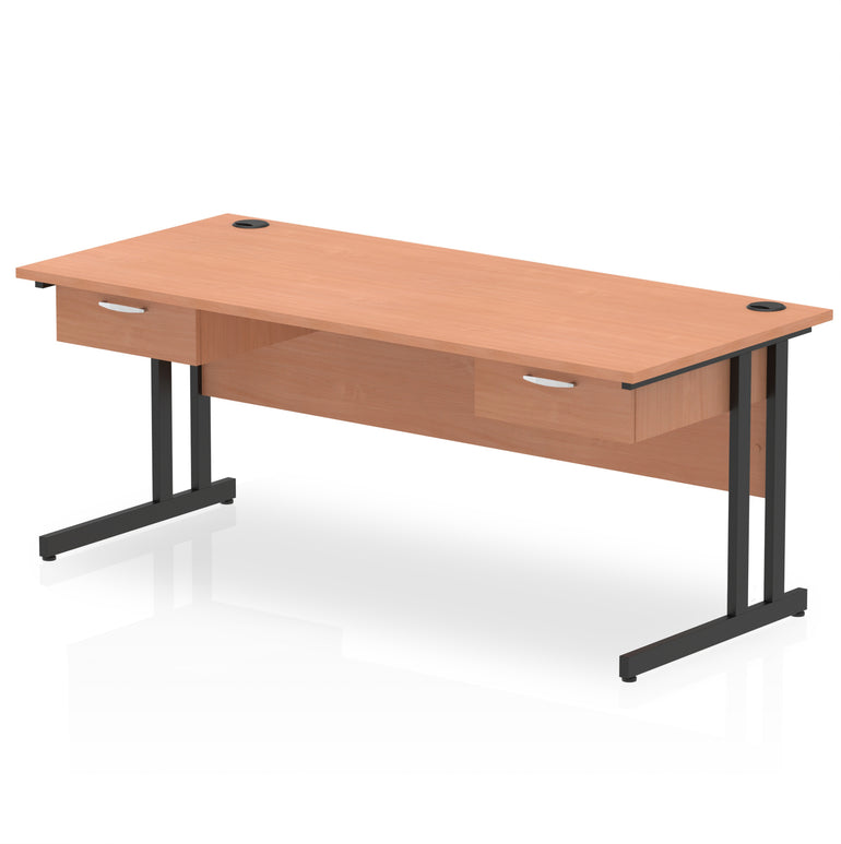 Impulse Cantilever Office Desk with Black Frame & Two 1-Drawer Pedestals, 1600–1800mm, Multiple Colours, MFC, Self-Assembly, 10 Year Warranty