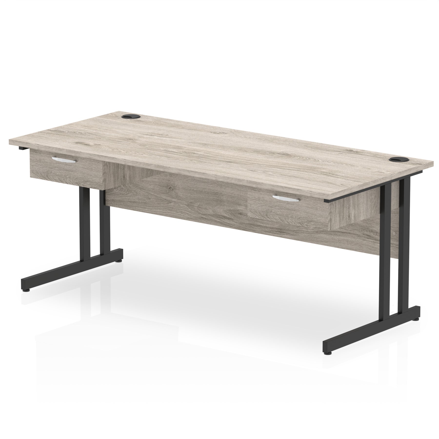 Impulse Cantilever Office Desk with Black Frame & Two 1-Drawer Pedestals, 1600–1800mm, Multiple Colours, MFC, Self-Assembly, 10 Year Warranty