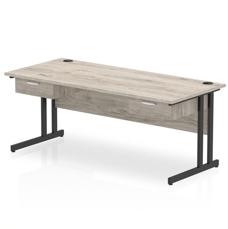 Impulse Cantilever Office Desk with Black Frame & Two 1-Drawer Pedestals, 1600–1800mm, Multiple Colours, MFC, Self-Assembly, 10 Year Warranty