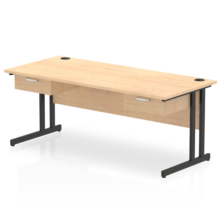 Impulse Cantilever Office Desk with Black Frame & Two 1-Drawer Pedestals, 1600–1800mm, Multiple Colours, MFC, Self-Assembly, 10 Year Warranty