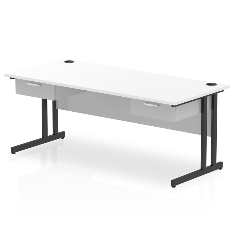 Impulse Cantilever Office Desk with Black Frame & Two 1-Drawer Pedestals, 1600–1800mm, Multiple Colours, MFC, Self-Assembly, 10 Year Warranty